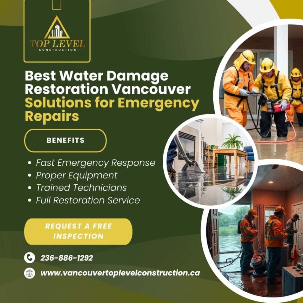 Water damage restoration Vancouver team repairing emergency flood damage in a residential property