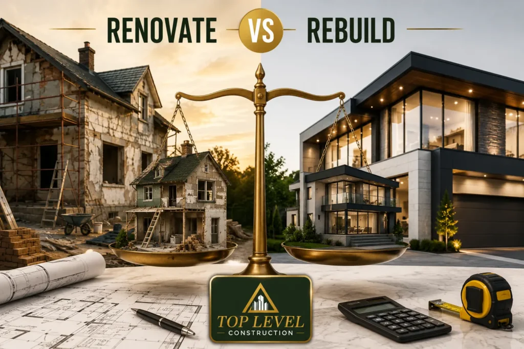 Home renovation and rebuilding comparison with estimated costs, ROI and timelines