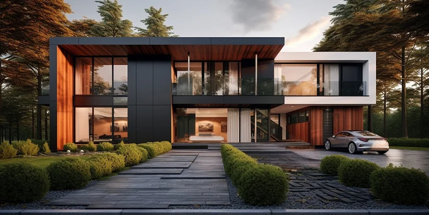 Modern Texas home design featuring open layout, large windows, and natural stone exterior in 2025